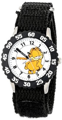 Garfield Kids' W000600 Time Teacher Black Bezel Black Velcro Strap