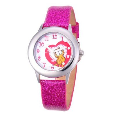 Garfield Kids' W000609 Tween's Glitz Stainless Steel Pink Glitter Leather Strap