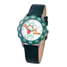 Garfield Kids' W000619 Tween's Stainless Steel Green Bezel Green Leather Strap