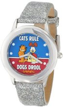 uEwatchfactory Garfield Kids' W000613 Tween's Stainless Steel Silver Glitter Leather Strap 