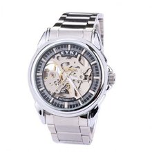 Ufingo-Automatic Mechanical Fashion Hollow Business Creative Unique Casual For /Boys-Silver Black