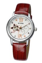 Ufingo-Automatic Mechanical Fashion Hollow Rhinestone Leather Strap For /Ladies/Girls-Red