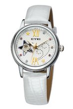 Ufingo-Automatic Mechanical Fashion Hollow Rhinestone Leather Strap For /Ladies/Girls-White