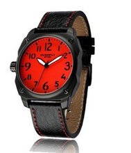 Ufingo-Fashion Casual Retro Cool Leather Strap Quartz For /Boys-Red