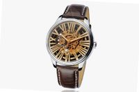 Ufingo-Fashion Korean Automatic Mechanical Cool For /Boys-Brown Band Gold Dial