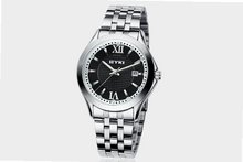 Ufingo-Fashion Roman Number Calendar Steel Band Noctilucous Creative Wrist For /Boys-Black