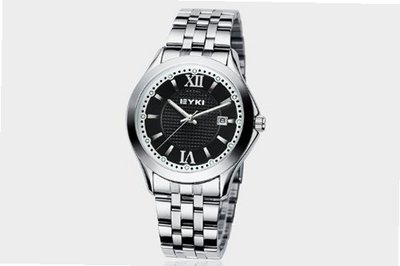 Ufingo-Fashion Roman Number Calendar Steel Band Noctilucous Creative Wrist For /Boys-Black