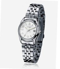 Ufingo-Fashion Waterproof Steel Band Quartz Calendar For /Ladies/Girls-White