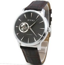 Ufingo-High End Automatic Mechanical Hollow Waterproof Leather Strap For /Boys-Grey