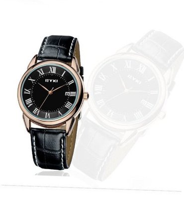 Ufingo-High End Cool Business Casual Leather Strap Calendar Quartz For /Boys-Black Dial Gold Case