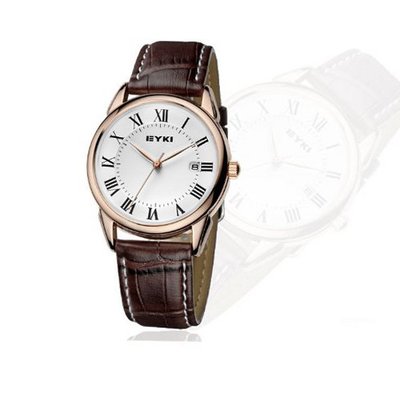 Ufingo-High End Cool Business Casual Leather Strap Calendar Quartz For /Boys-White Dial Gold Case
