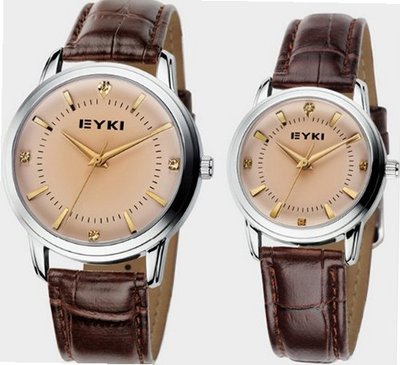 Ufingo-Korean Fashion Rhinestone Leather Strap Retro Vintage Quart For Couples/Lovers-Brown Band Gold Dial