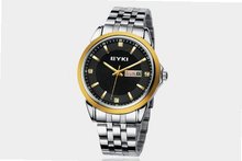 Ufingo-Korean Fashion Steel Band Waterproof Quartz With Calendar For /Boys-Gold Black
