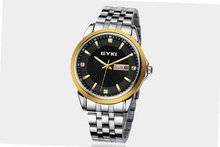 Ufingo-Korean Fashion Steel Band Waterproof Quartz With Calendar For /Ladies/Girls-Gold Black