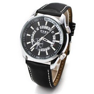 Ufingo-Korean Fashion Students Calendar Leather Strap Wrist For /Boys-Black