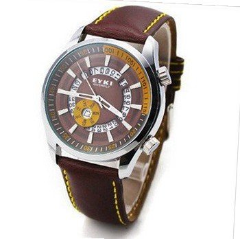 Ufingo-Korean Fashion Students Calendar Leather Strap Wrist For /Boys-Brown