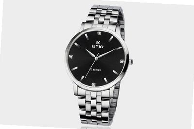 Ufingo-Korean Fashion Thin Band Waterproof Rhinestone Casual Quartz For /Boys-Silver Black