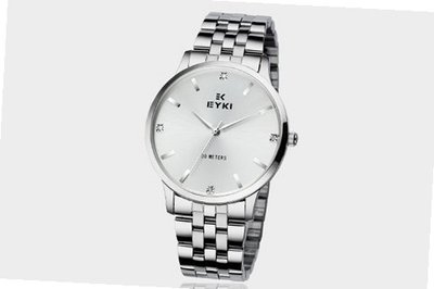 Ufingo-Korean Fashion Thin Band Waterproof Rhinestone Casual Quartz For /Boys-Silver White