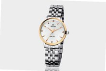Ufingo-Korean Fashion Thin Band Waterproof Rhinestone Casual Quartz For /Ladies/Girls-Gold White