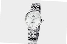 Ufingo-Korean Fashion Thin Band Waterproof Rhinestone Casual Quartz For /Ladies/Girls-Silver White