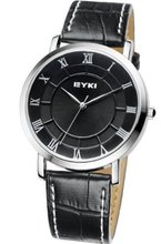 Ufingo-Leather Strap Casual Business Korean Fashion Freestyle Quartz For /Boys-Black