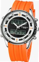 EYKI 8569 Quartz Dual Display Digital LCD Rubber Chronograph Sport Wrist Date White Dial and Orange Leather Band