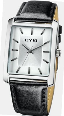 EYKI 8618 Quartz Waterproof Wristes Silver Dial and Black Leather Band