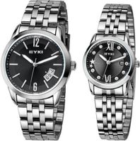 EYKI 8690 Couple es Quartz Waterproof Wristes for Lovers Pair in Package Black Dial and Stainless Steel Band