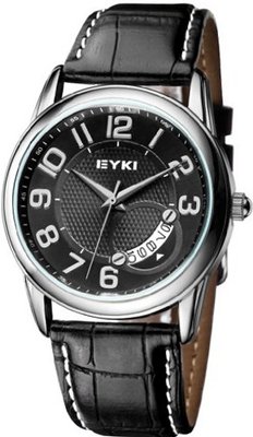 EYKI 8692 Quartz Waterproof Wristes Black Dial and Leather Band