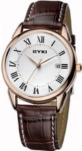 EYKI 8702 Quartz Waterproof Wristes White Dial and Brown Leather Band