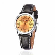 EYKI Calendar Leather Quartz Analog Wrist EET8535GL Black Band White Face Brown
