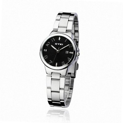 EYKI Calendar Stainless Steel Quartz Analog Wrist EET8529AGL Black Face