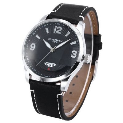 EYKI Classic Black Leather Band Date Display Quartz Silver Steel Wrist EKI094