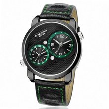 EYKI Dual Movement Dials Leather Quartz Analog Wrist Overfly EOV8571G Black Band Black Face