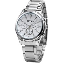 EYKI Elegant Silver White Case Stainless Steel Strap  Gent Sport Quartz EKI044