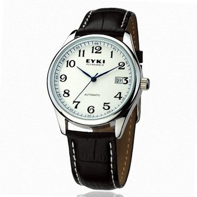 EYKI Leather Automatic Mechanical Wrist EFL8500G Black Band White Face
