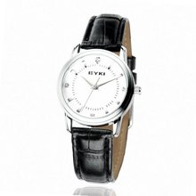 EYKI Leather Quartz Analog Wrist EET8599GL Black Band White Face