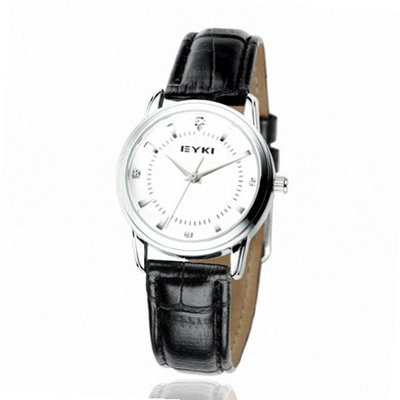 EYKI Leather Quartz Analog Wrist EET8599GL Black Band White Face