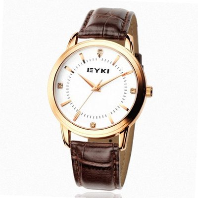 EYKI Leather Quartz Analog Wrist EET8599GL-RG Brown Band White Face