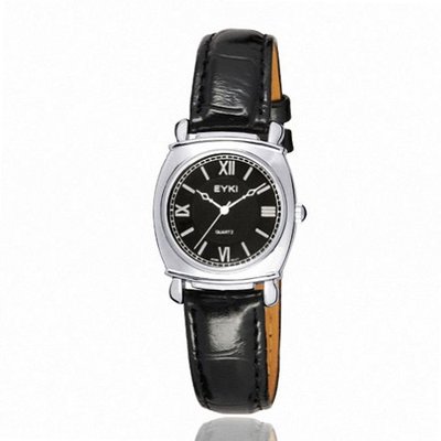 EYKI Leather Sqaure Quartz Analog Wrist EET3696GL Black Band Black Face