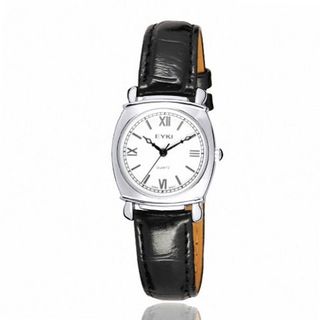 EYKI Leather Sqaure Quartz Analog Wrist EET3696GL Black Band White Face