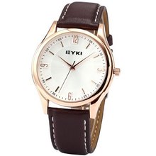 EYKI Luxury White Dial Brown Leather Band Golden Case Dress Quartz Wrist EKI029
