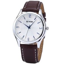 EYKI Luxury White Dial Brown Leather Band Silver Case Dress Quartz Wrist EKI031
