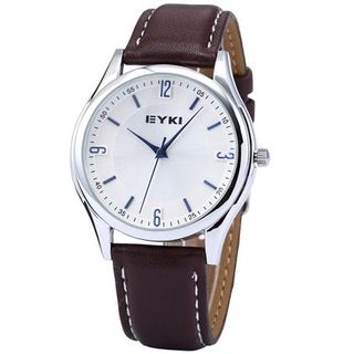 EYKI Luxury White Dial Brown Leather Band Silver Case Dress Quartz Wrist EKI031