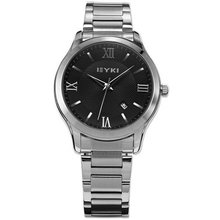 EYKI Roman Black Dial Silver Date Display Stainless Steel Band  Quartz EKI048