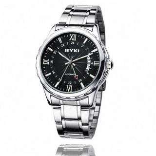 EYKI Stainless Steel Calendar Automatic Mechanical Wrist EFL8552AG Silver Band Black Face