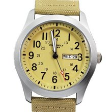 EYKI Stylish Yellow Quartz  Canvas Leather Strap Date Week Display Sport Wrist