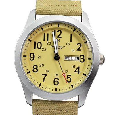 EYKI Stylish Yellow Quartz  Canvas Leather Strap Date Week Display Sport Wrist