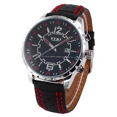 New EYKI Millitary Overfly Japan Quartz Date Leather Sport es Black Dial EKI083