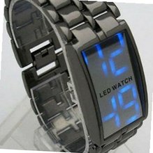 New in Box Blue LED Digital Display Titanium Black Metal Band Unisex Latest Style